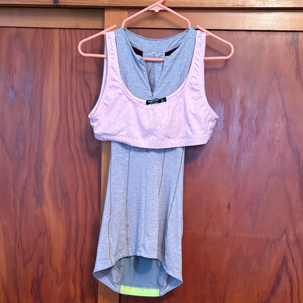 Nasty Gal Pink Textured crop bra plus a Lululemon bike tank top
